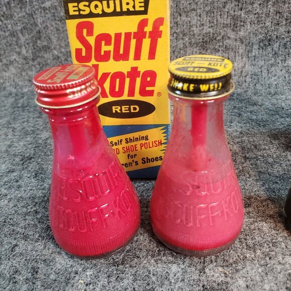 Vintage ESQUIRE SCUFF-KOTE & Patent LEATHER Dye Shoe Polish Bottles & Boxes - Picture 3 of 11